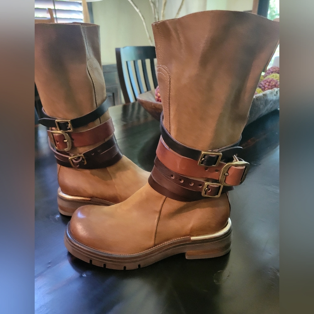 NEW A.S.98 Ravenna Wheat Leather Buckle Boots 7 7.5
